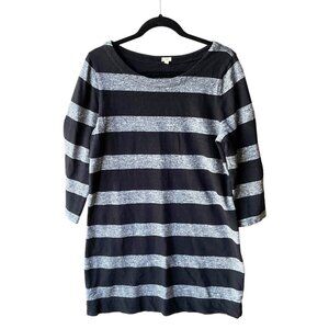 J.Crew size M Black Gray Striped 3/4 Sleeve Dress